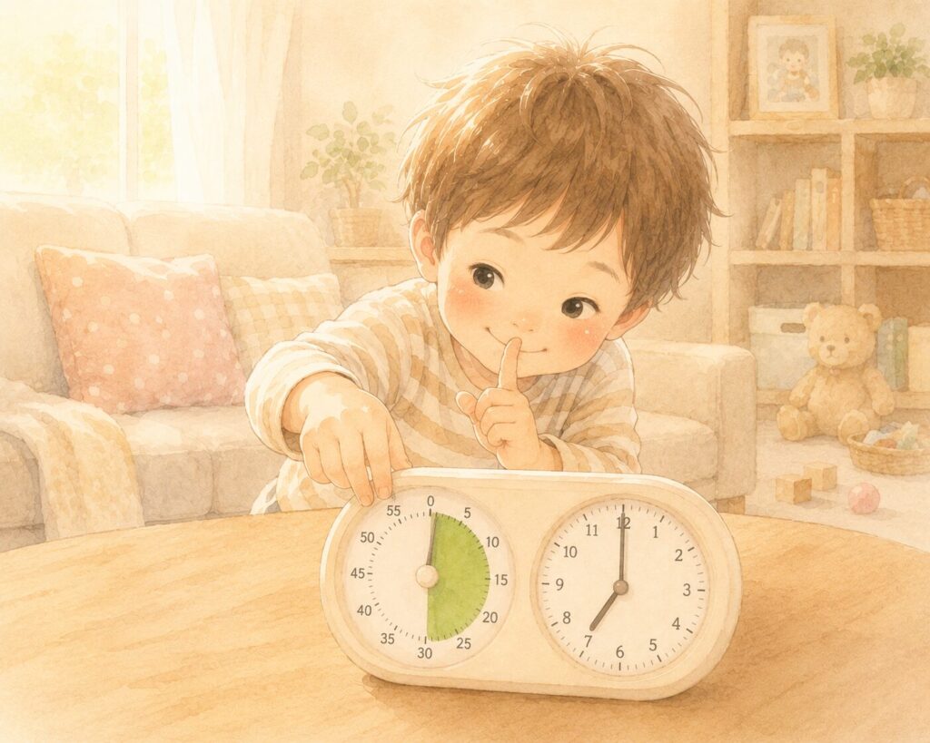 内緒でタイマーの時間を伸ばそうとする子ども