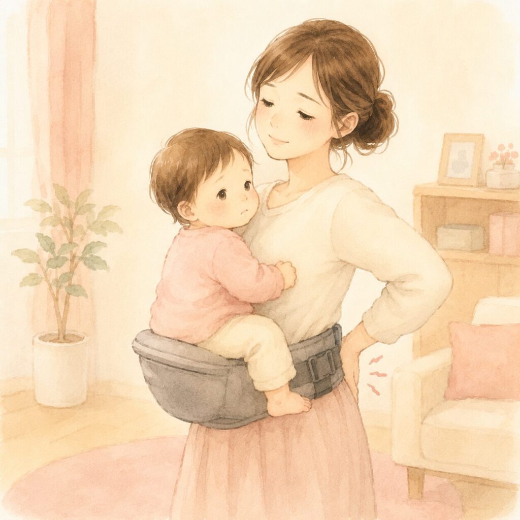 ヒップシートで子どもを抱っこして腰がつらいママ