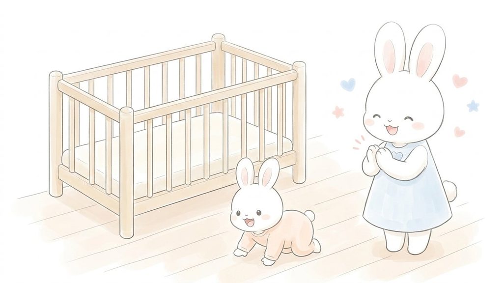ハイハイを覚えた赤ちゃんを見て喜ぶママ