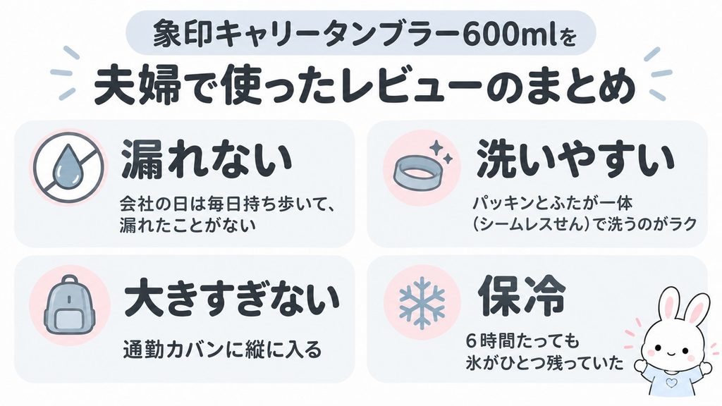 キャリータンブラー600mlを夫婦で使ったレビューのまとめ